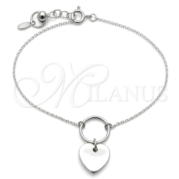Sterling Silver Fancy Bracelet, Heart Design, Polished, Silver Finish, 03.395.0023.07 (03 MM Thickness, 7 Inches Length)