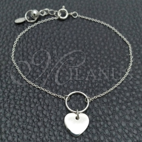 Sterling Silver Fancy Bracelet, Heart Design, Polished, Silver Finish, 03.395.0023.07 (03 MM Thickness, 7 Inches Length)