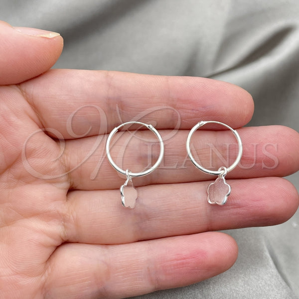 Sterling Silver Hoop Earrings — Small Hoop Flower Design Polished 02. — alternate product view — SKU 147481 | Plata 925 aretes de aro — Small Hoop flor diseño pulido 02. — SKU 147481