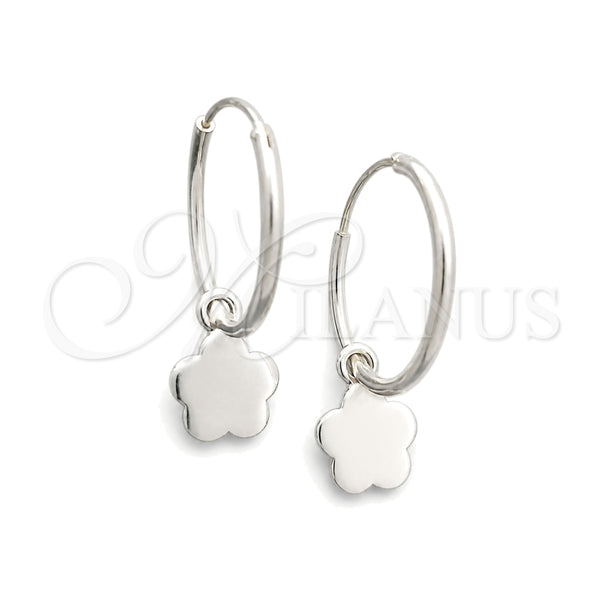 Sterling Silver Hoop Earrings — Small Hoop Flower Design Polished 02. — main product view — SKU 147481 | Plata 925 aretes de aro — Small Hoop flor diseño pulido 02. — SKU 147481