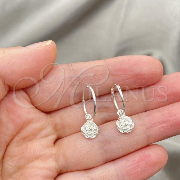 Sterling Silver Hoop Earrings — Small Hoop Flower Design Polished 02. — alternate product view — SKU 147486 | Plata 925 aretes de aro — Small Hoop flor diseño pulido 02. — SKU 147486