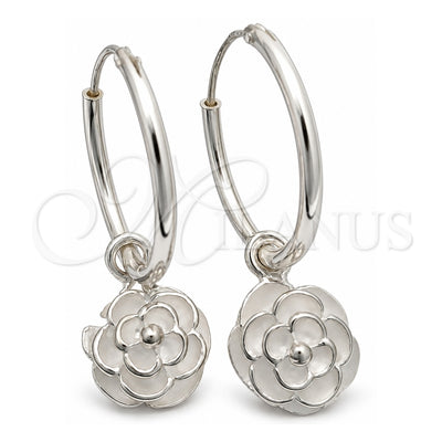 Sterling Silver Small Hoop, Flower Design, Polished, Silver Finish, 02.397.0018.15