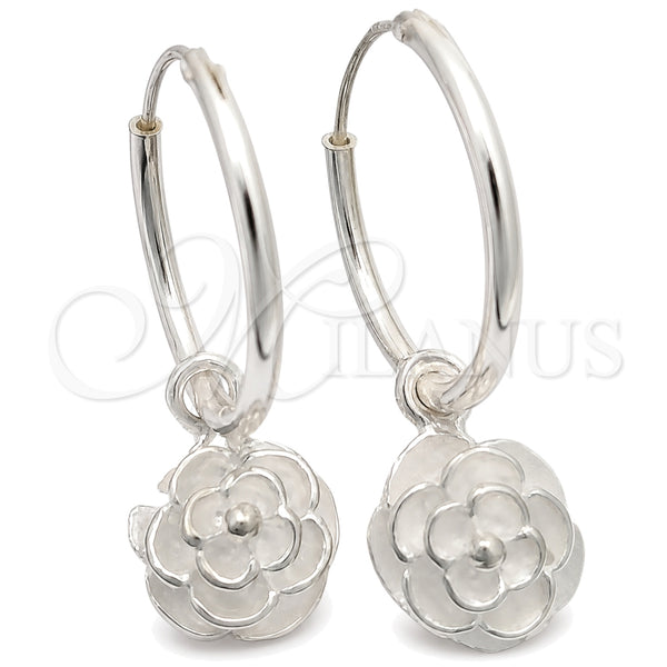 Sterling Silver Hoop Earrings — Small Hoop Flower Design Polished 02. — main product view — SKU 147486 | Plata 925 aretes de aro — Small Hoop flor diseño pulido 02. — SKU 147486
