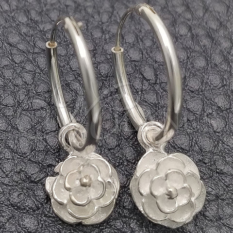 Sterling Silver Small Hoop, Flower Design, Polished, Silver Finish, 02.397.0018.15