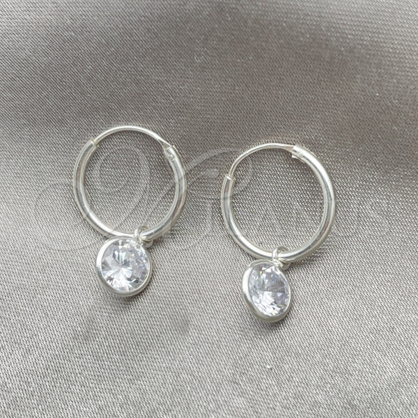 Sterling Silver Hoop Earrings — Small Hoop Ball Design with White Cubic Zirconia — alternate product view — SKU 147489 | Plata 925 aretes de aro — Small Hoop Ball diseño with blanco Cubic Zirconia — SKU 147489