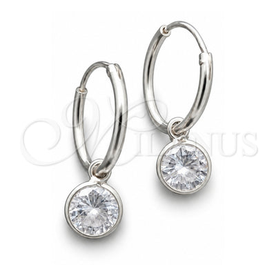 Sterling Silver Small Hoop, Ball Design, with White Cubic Zirconia, Polished, Silver Finish, 02.397.0019.15