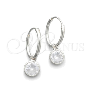 Sterling Silver Small Hoop, Ball Design, with White Cubic Zirconia, Polished, Silver Finish, 02.397.0019.15