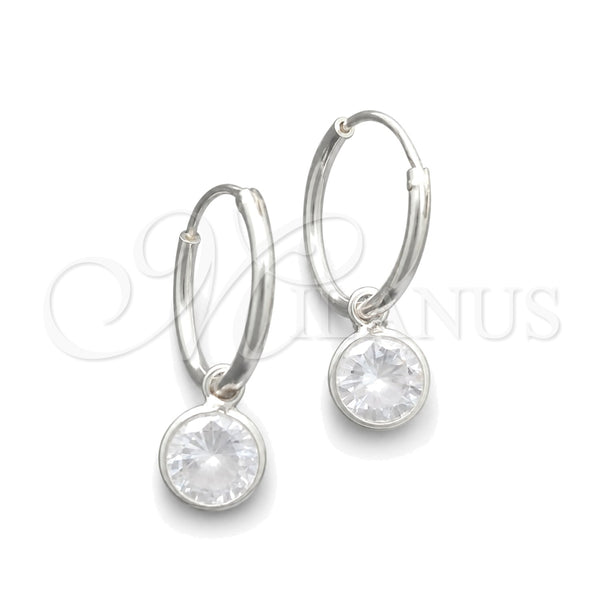 Sterling Silver Small Hoop, Ball Design, with White Cubic Zirconia, Polished, Silver Finish, 02.397.0019.15