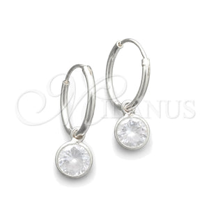 Sterling Silver Small Hoop, Ball Design, with White Cubic Zirconia, Polished, Silver Finish, 02.397.0019.15