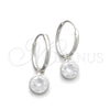 Sterling Silver Small Hoop, Ball Design, with White Cubic Zirconia, Polished, Silver Finish, 02.397.0019.15