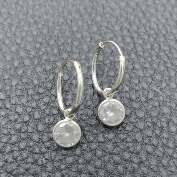 Sterling Silver Hoop Earrings — Small Hoop Ball Design with White Cubic Zirconia — main product view — SKU 147489 | Plata 925 aretes de aro — Small Hoop Ball diseño with blanco Cubic Zirconia — SKU 147489