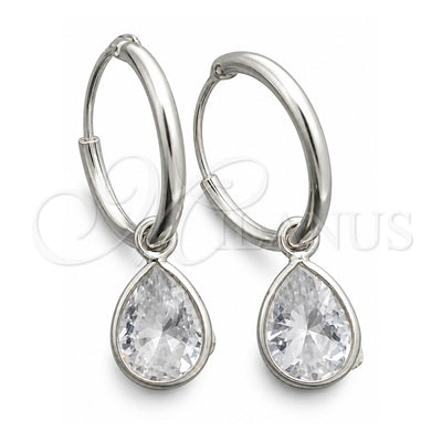 Sterling Silver Small Hoop, Teardrop Design, with White Cubic Zirconia, Polished, Silver Finish, 02.397.0021.15