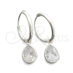 Sterling Silver Small Hoop, Teardrop Design, with White Cubic Zirconia, Polished, Silver Finish, 02.397.0021.15