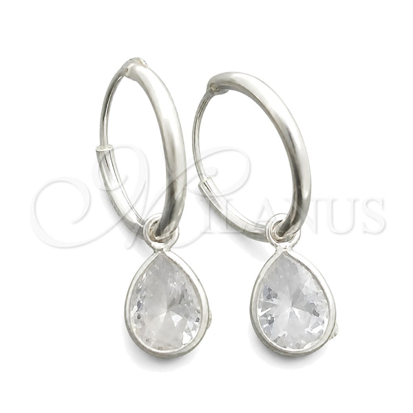 Sterling Silver Small Hoop, Teardrop Design, with White Cubic Zirconia, Polished, Silver Finish, 02.397.0021.15