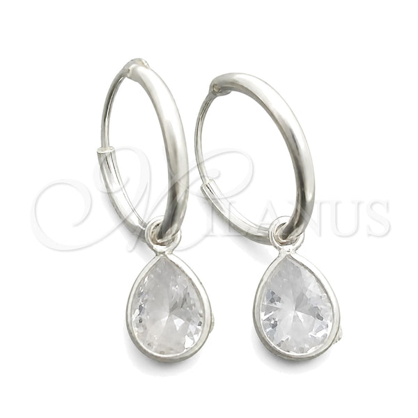 Sterling Silver Small Hoop, Teardrop Design, with White Cubic Zirconia, Polished, Silver Finish, 02.397.0021.15