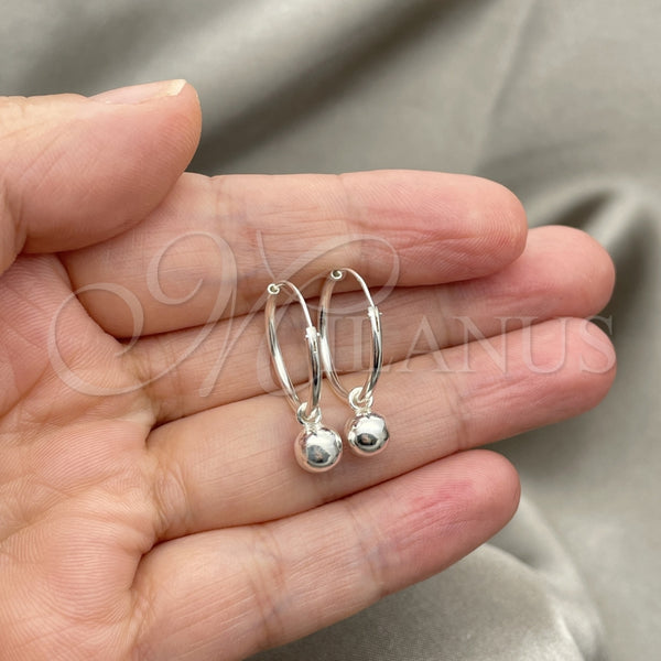 Sterling Silver Hoop Earrings — Small Hoop Ball Design Polished 02. — alternate product view — SKU 147493 | Plata 925 aretes de aro — Small Hoop Ball diseño pulido 02. — SKU 147493