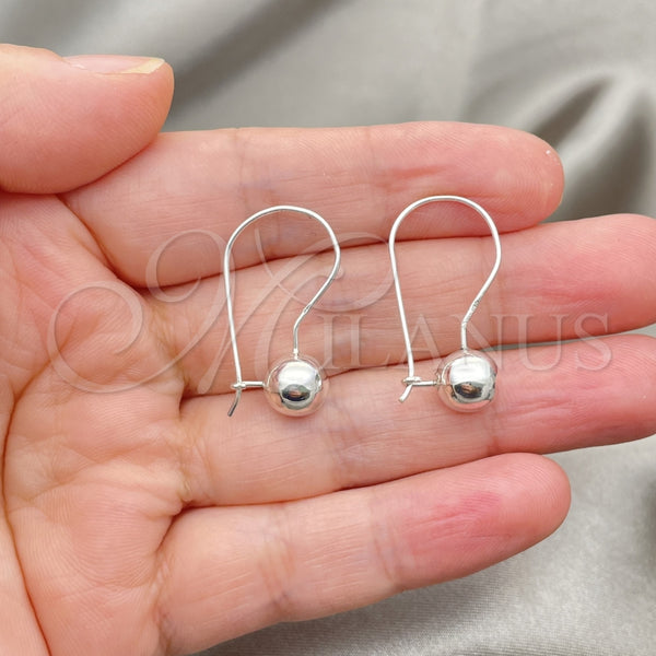 Sterling Silver Dangle Earring, Ball Design, Polished, Silver Finish, 02.395.0023
