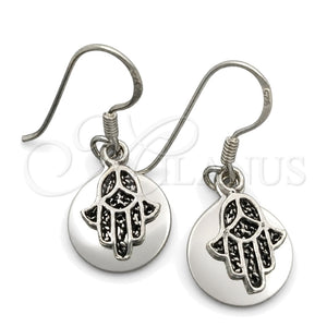 Sterling Silver Dangle Earring, Judaica and Hand of God Design, Polished, Silver Finish, 02.395.0027