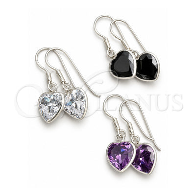 Sterling Silver Dangle Earring, Heart Design, with White Cubic Zirconia, Polished, Silver Finish, 02.396.0003