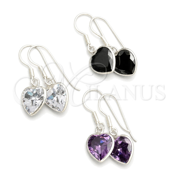 Sterling Silver Dangle Earring, Heart Design, with White Cubic Zirconia, Polished, Silver Finish, 02.396.0003