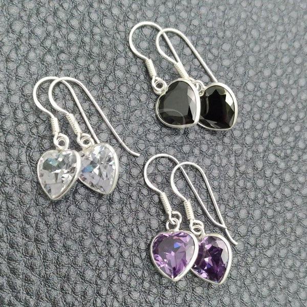 Sterling Silver Ring — Dangle Earring Heart Design with White Cubic Zirconia — main product view — SKU 147515 | Plata 925 anillo — Dangle Earring corazón diseño with blanco Cubic Zirconia — SKU 147515
