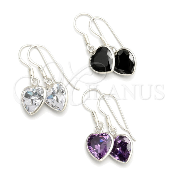Sterling Silver Dangle Earring, Heart Design, with White Cubic Zirconia, Polished, Silver Finish, 02.396.0003