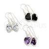 Sterling Silver Dangle Earring, Heart Design, with White Cubic Zirconia, Polished, Silver Finish, 02.396.0003