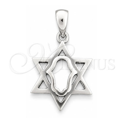 Sterling Silver Religious Pendant, Judaica and Star of David Design, Polished, Silver Finish, 05.396.0009