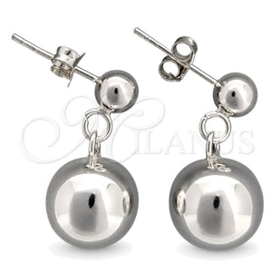 Sterling Silver Long Earring, Ball Design, Polished, Silver Finish, 02.395.0028