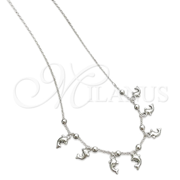 Sterling Silver Fancy Necklace, Dolphin and Ball Design, Polished, Silver Finish, 04.395.0005.18 (05 MM Thickness, 18 Inches Length)