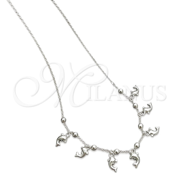 Sterling Silver Fancy Necklace, Dolphin and Ball Design, Polished, Silver Finish, 04.395.0005.18 (05 MM Thickness, 18 Inches Length)