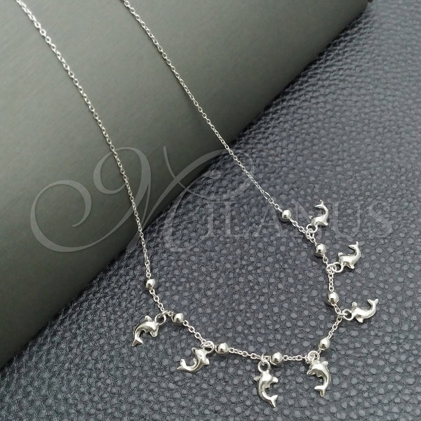 Sterling Silver Fancy Necklace, Dolphin and Ball Design, Polished, Silver Finish, 04.395.0005.18 (05 MM Thickness, 18 Inches Length)