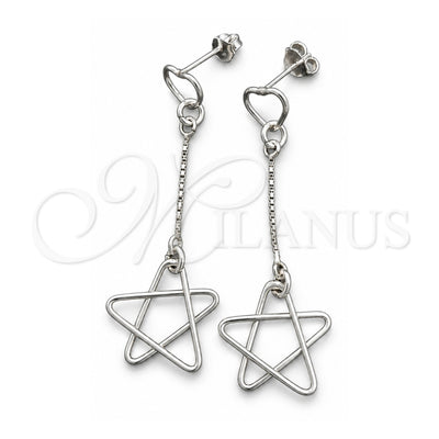 Sterling Silver Long Earring, Star Design, Polished, Silver Finish, 02.397.0036
