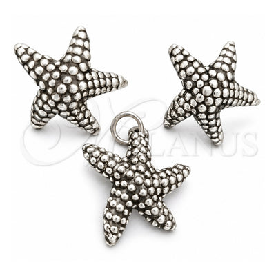 Sterling Silver Earring and Pendant Adult Set, Star Design, Polished, Silver Finish, 10.395.0001