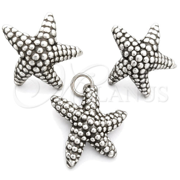 Sterling Silver Earring and Pendant Adult Set, Star Design, Polished, Silver Finish, 10.395.0001