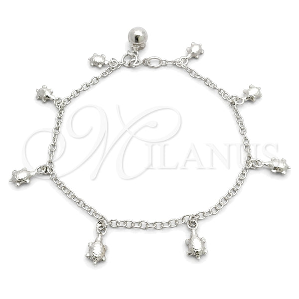 Sterling Silver Charm Bracelet, Rolo and Turtle Design, Polished, Silver Finish, 03.397.0001.07 (02 MM Thickness, 7 Inches Length)