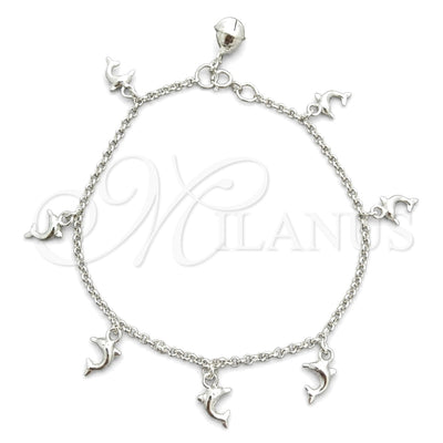 Sterling Silver Charm Bracelet, Rolo and Rattle Charm Design, Polished, Silver Finish, 03.397.0002.07 (02 MM for wholesale, main product view