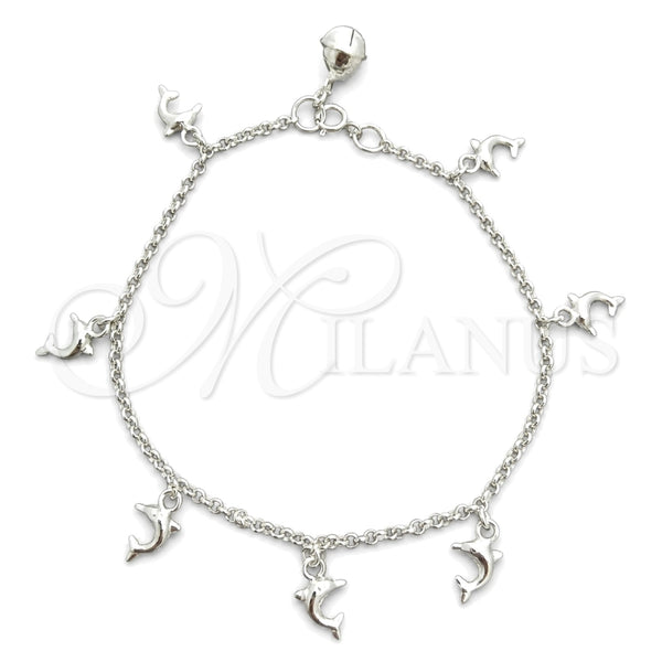 Sterling Silver Charm Bracelet, Rolo and Rattle Charm Design, Polished, Silver Finish, 03.397.0002.07 (02 MM Thickness, 7 Inches Length)