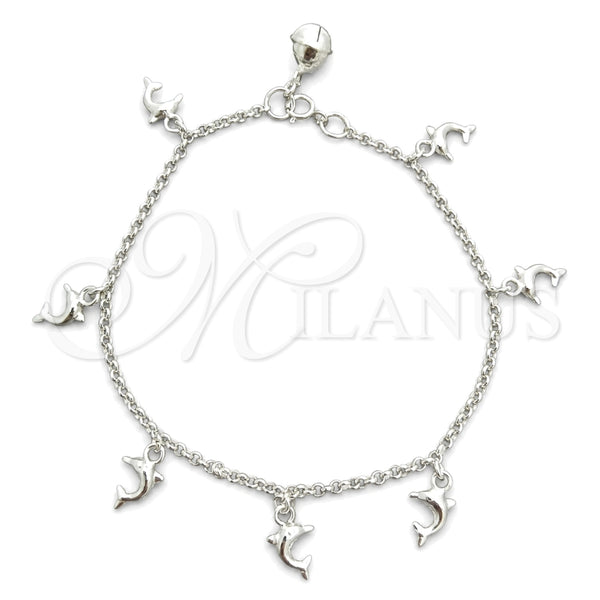 Sterling Silver Charm Bracelet, Rolo and Rattle Charm Design, Polished, Silver Finish, 03.397.0002.07 (02 MM Thickness, 7 Inches Length)