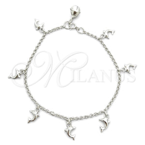 Sterling Silver Charm Bracelet, Rolo and Rattle Charm Design, Polished, Silver Finish, 03.397.0002.07 (02 MM Thickness, 7 Inches Length)