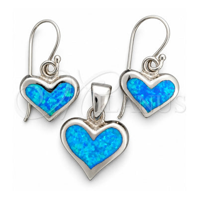 Sterling Silver Earring and Pendant Adult Set, Heart Design, with Bermuda Blue Opal, Polished, Silver Finish, 10.391.0016