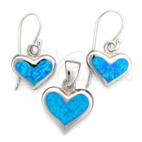 Sterling Silver Earring and Pendant Adult Set, Heart Design, with Bermuda Blue Opal, Polished, Silver Finish, 10.391.0016