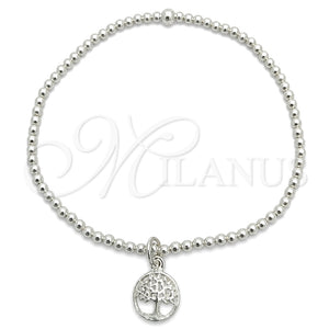 Sterling Silver Adjustable Bolo Bracelet, Ball and Tree Design, Polished, Silver Finish, 03.397.0006.07 (03 MM Thickness, 7 Inches Length)