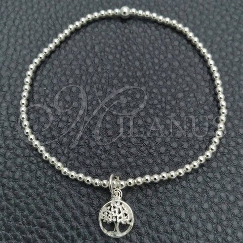 Sterling Silver Adjustable Bolo Bracelet, Ball and Tree Design, Polished, Silver Finish, 03.397.0006.07 (03 MM Thickness, 7 Inches Length)