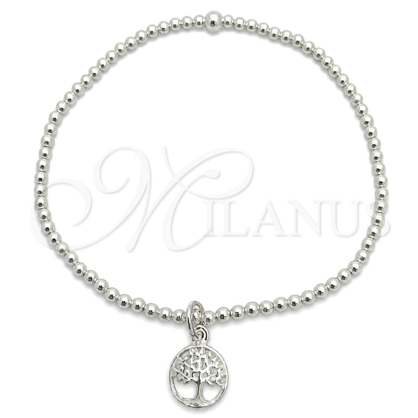 Sterling Silver Adjustable Bolo Bracelet, Ball and Tree Design, Polished, Silver Finish, 03.397.0006.07 (03 MM Thickness, 7 Inches Length)