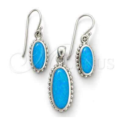 Sterling Silver Earring and Pendant Adult Set, with Bermuda Blue Opal, Polished, Silver Finish, 10.391.0017
