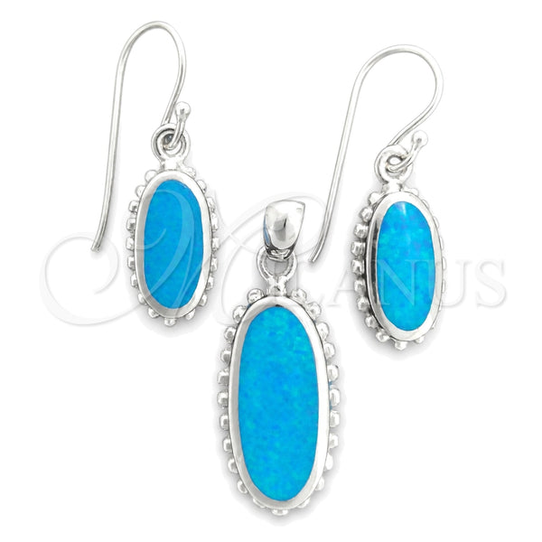 Sterling Silver Earring and Pendant Adult Set, with Bermuda Blue Opal, Polished, Silver Finish, 10.391.0017