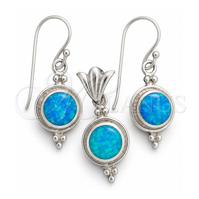 Sterling Silver Earring and Pendant Adult Set, with Bermuda Blue Opal, Polished, Silver Finish, 10.391.0019