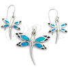 Sterling Silver Earring and Pendant Adult Set, Dragon-Fly Design, with Bermuda Blue Opal, Polished, Silver Finish, 10.391.0020