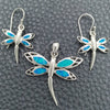 Sterling Silver Earring and Pendant Adult Set, Dragon-Fly Design, with Bermuda Blue Opal, Polished, Silver Finish, 10.391.0020